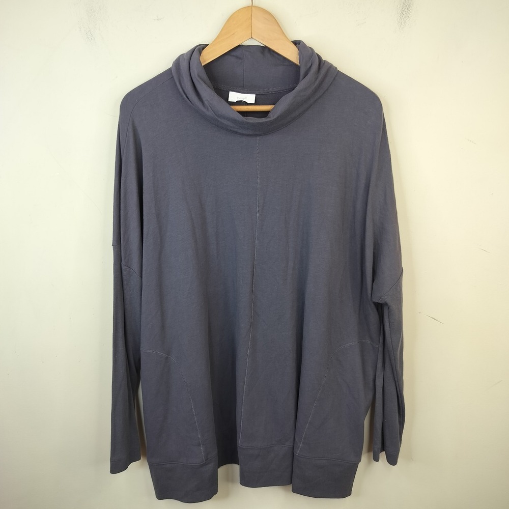 J Jill Pure Jill Tunic Gray Soft Stretch Cowl Neck Pockets Long Sleeve
